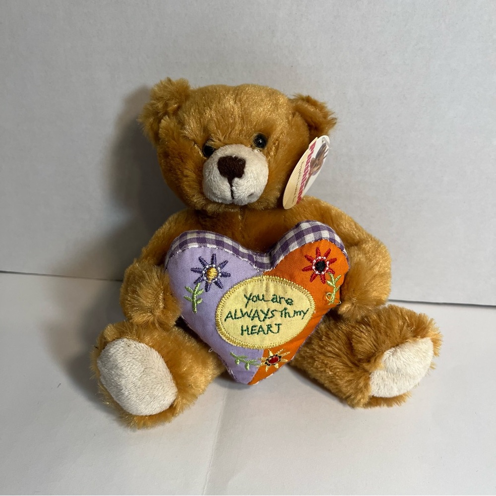 Plushland  “You are always in my heart” Mocha Teddy Bear 6” NWT